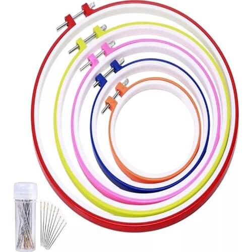 LMDZ Embroidery Hoops, 6 Pcs Plastic Cross Stitch Hoop Sets, Embroidery Frame with Cross Stitch Needles, 4.13 Inch to 11.4 Inch