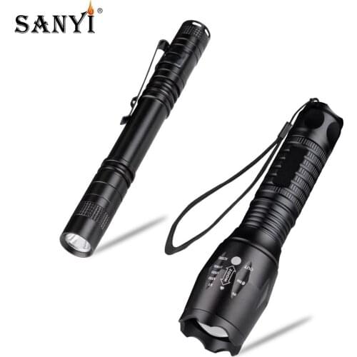 Promotion Set T6 LED Tactical Flashlight 18650 Zoom Focus Torch + Mini Torch Portable Lantern Waterproof Pocket flashlight AAA