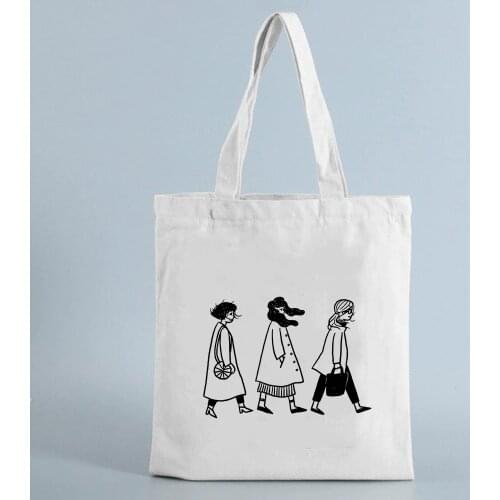 Canvas Shoulder Bag for Ladies Cartoon character Pattern female sac shopping Reusable Eco travel Tote bag Women shopper handbag