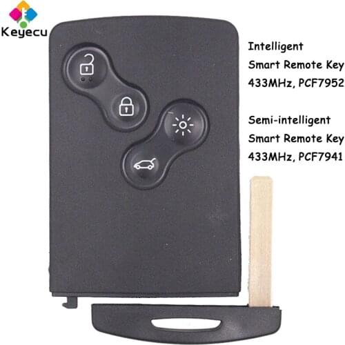 KEYECU Replacement Semi-intelligent Remote Key- 4 Buttons& 433MHz& PCF7941 Chip- FOB for Renault Megana III Sceni III 2009-2014