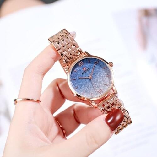ANANKE Newest Women Quartz Watch Bracelet Clasp Sequines Starry Sky Gradient Dial Steel Strap Ladies Luxury Wristwatch AN30