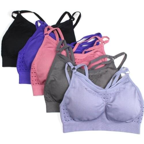 Womens Sports Bras for Running with Removable Cups Push Up Yoga Bra Seamless Back Strappy Fitness Athletic Bra Tops