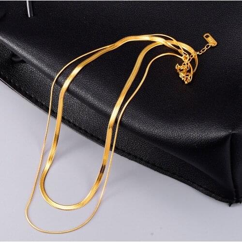 14k Yellow Gold Vintage Double Snake Bone Necklace for Women Valentines Day Party Necklaces Chain Famale Fine Gold Jewelry Gift