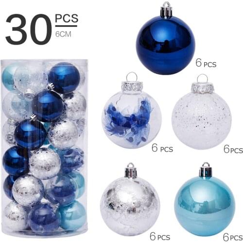 30pcs/set Christmas Tree Hanging Balls Shatter-proof Round Ornament for Xmas Party Home Decor