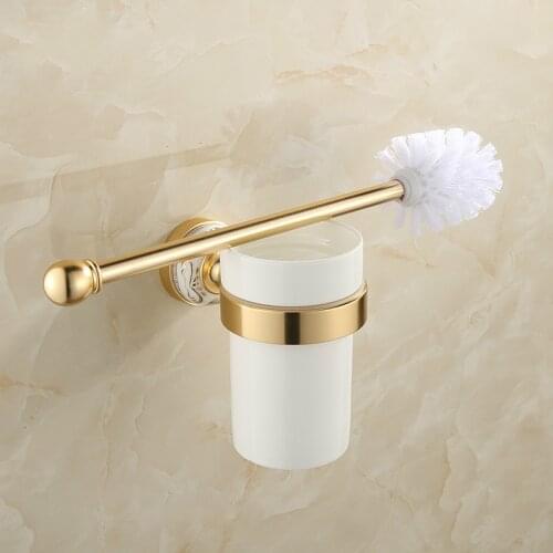 Antique Bronze Brushed Space Aluminum Toilet Brush Holder with Ceramic Cup Bathroom Products Bath Decoration Accessories
