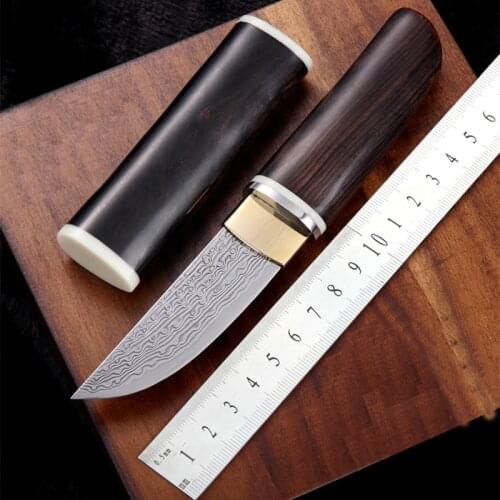 Free shipping Handmade Damascus steel Hunting Knife Camping Survival Knife Fixed Blade Tactical Knife black wood handle