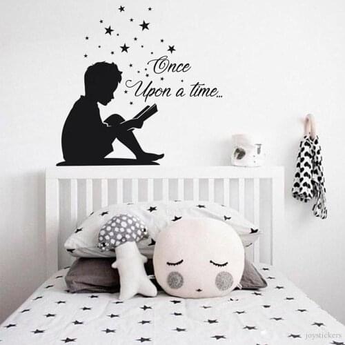 Reading Boy Wall Decal Once Upon a time Vinyl Wall Sticker Lover Quote Decals Book Corner School Home Decoration for Wall joy883