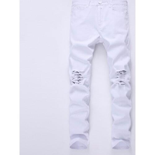 2020 mens Knee hole stretch jeans Destroyed men Jeans High Street hip hop cowboy pants male motorcycle zip Denim pencil trousers