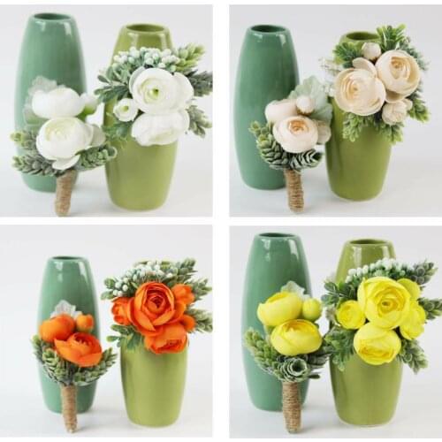 EillyRosia Wedding Boutonnieres for Groom Bridesmaid Corsage Wrist Flowers White Pink Orange Yellow Wedding Flowers Accessories