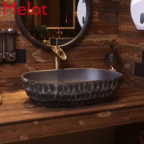 Stone Pattern Ceramic Table Basin Personality Washbasin Ceramic Oval Outdoor Wash Basin Single Basin