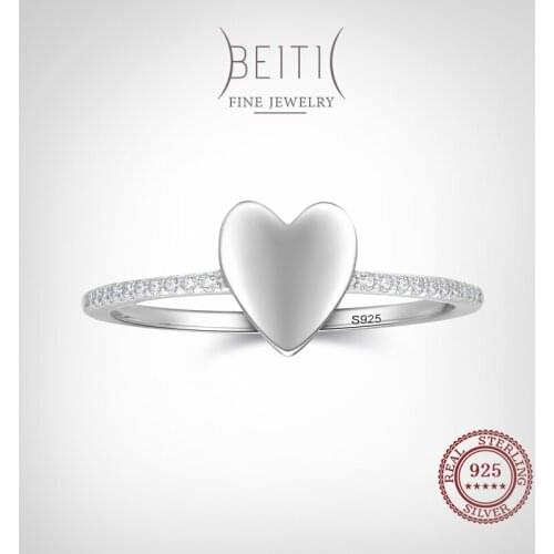 Beitil Top Quality Real 925 Sterling Silver Elegant Heart Finger Ring For Women Dazzling Clear CZ Lovely Fine Jewelry Girl Gift
