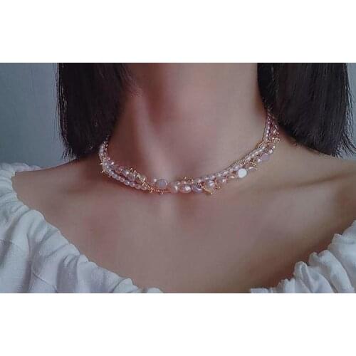 Favorite Pearl Necklace Bracelet Jewelry Set New Classic White Pink Gold Color Real Pearls Gold Chain Choker Fine Lady Jewelry