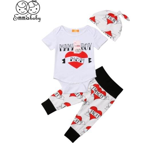 Infant Baby Girl Boy Clothing Set Kid Clothes Toddler Outfit Cotton Bodysuit Love Heart Pants Hat 3Pcs Children Clothes 0-18M