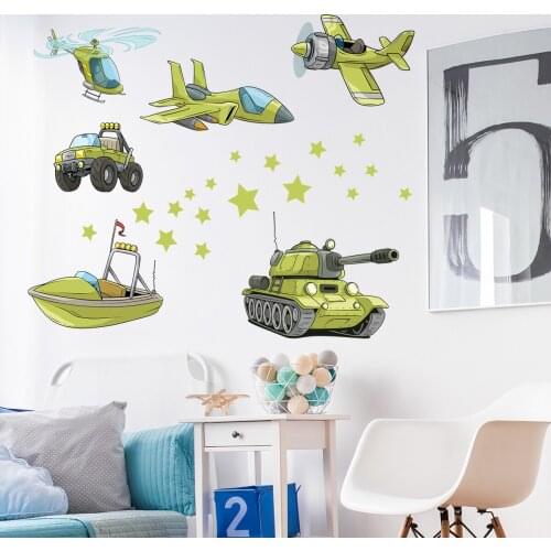 Creative Wall Stickers Kids Boy Bedroom Teen Room Decor 3D Airplanes Cars Boats Tanks Vinyl Wallstickers Nursery Wall Decoration