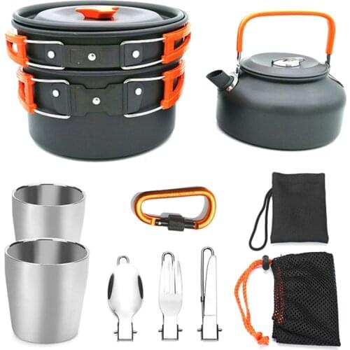 Outdoor Tableware Camping Cups Camping Utensils Portable Camping Cookware Hiking Pot Picnic Set Tourism Outdoor Teapot Pan Set