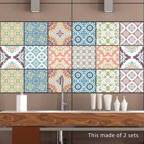 Funlife Mediterranean Retro Tile Sticker,Waterproof Self adhesive Wallpaper for Kitchen Bathroom Bathtub,Home Decor Wall Decal