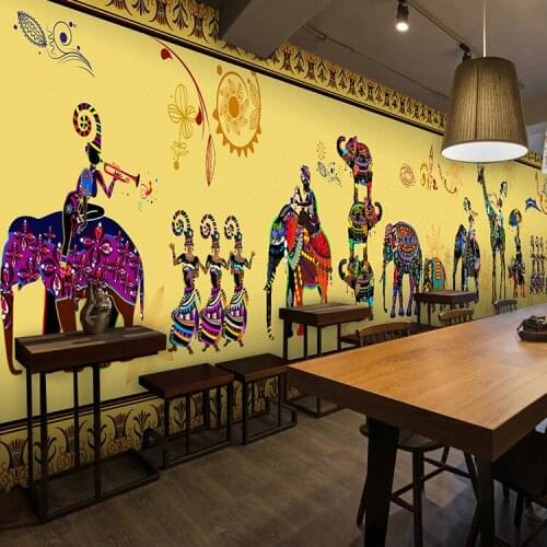 Custom 3d Wall Photo Mural Retro India style elephant wallpaper yoga fitness health museum for hotel large mural wall paper