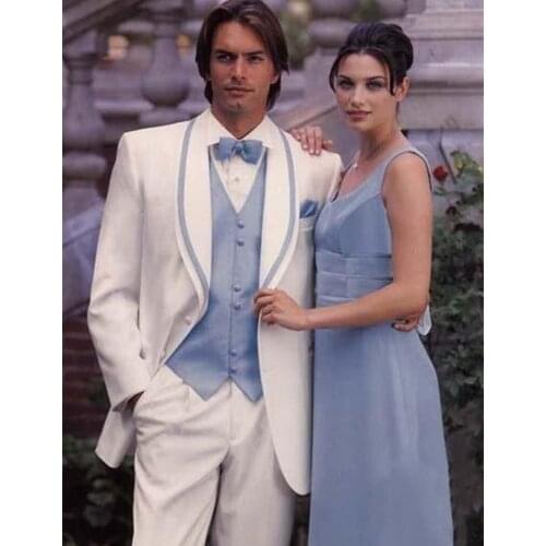 Latest Coat Pant Designs White Blue Wedding Men Suit Slim Fit 3 Piece Groom Tuxedo Custom Fashion Prom Blazer Terno Masculino H1