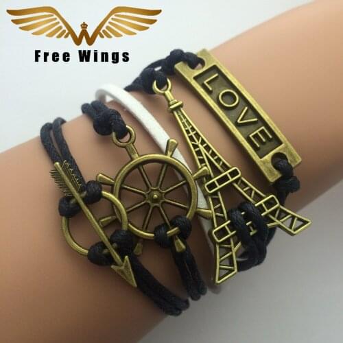 Bracelet New Fashion Leather Double Infinite Multilayer Eiffel Tower Love Bracelets For Women Jewelry AB032