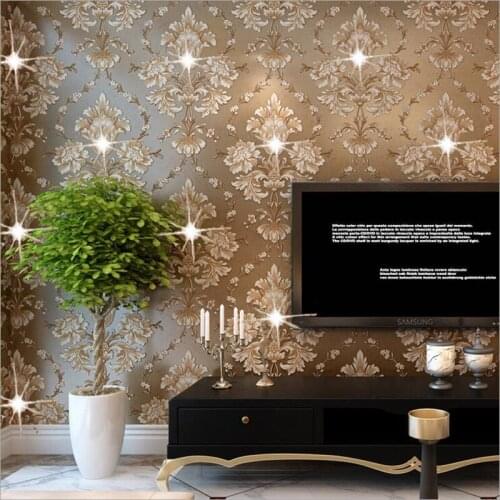 Q QIHANG Luxury Gold Europe 3D Pure Leather Non-woven Environmental-Friendly Living room Bedroom Study Wallpaper 0.53m*10m=5.3m2