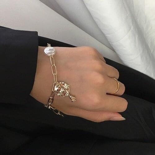 LanMiLa New 2021 Vintage Coin & Rose Charm Pearl Chain Bracelet jewelry for women