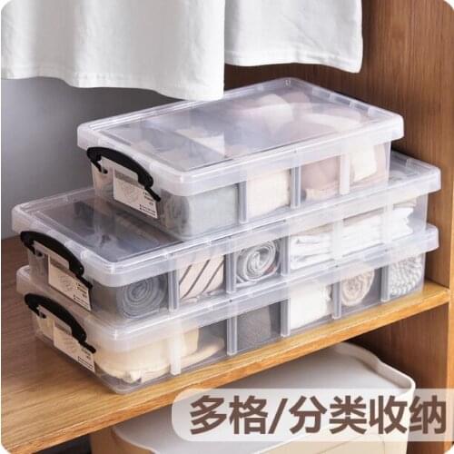Plastic Transparent Separated Bra Socks Underwear Storage Box Household Wardrobe Clothing Organizer