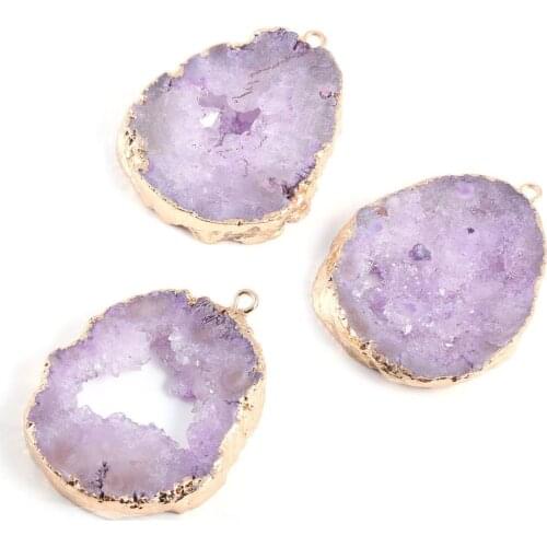 LE SKY Natural Stone Trendy Crystal Bud Golden Agates Pendant For Jewelry Making DIY Necklace Size 25x39x13mm
