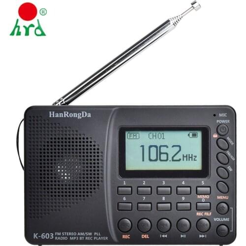 For The Aged HRD-603 Portable Radio Pocket AM/FM/SW/BT/TF Pocket Radio USB MP3 Digital Recorder Support TF Card Bluetooth Gift