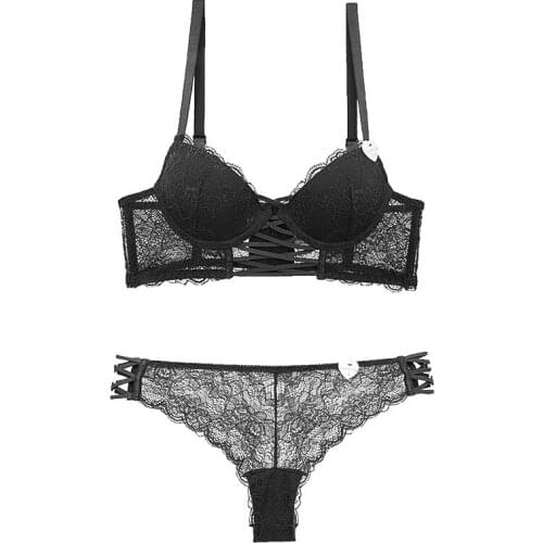 Sexy Lace-up Bra and Panty Set , Womens Adjustable Gather-up Bra Set, Top-up Lace Lace-up Bra, Underwear Set Lingerie Set Bras