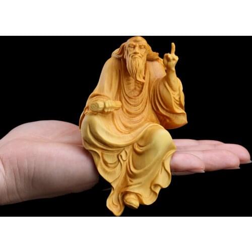 Boxwood 11cm Laozi Preach Sculpture Taoism Figurines Feng Shui Wood Statue Lao Tzu Zen Collection Home Decor