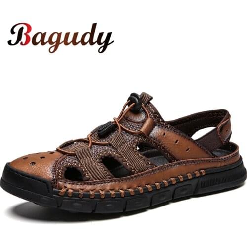 Genuine Leather Men Sandals Summer Beach Outdoor Casual Mens Sandals Fashion Black Non-slip Man Shoes Slippers Thick Sole 48
