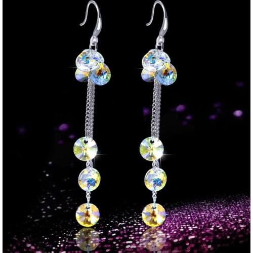 SEVEN GIRL 3 Colors Luxury Gold And Silver Zircon Stone Droop Earrings For Women Wedding Gift Trebdy Jewelry