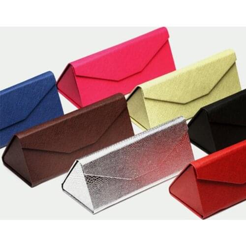 Foldable Sunglasses Case Women Spectacle Case Reading Glasses Box Eyewear Triangle Container Protective Covers Black Leather