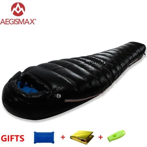 AEGISMAX 95% White Goose Down Mummy Camping Sleeping Bag Cold Winter Ultralight Baffle Design Camping Splicing FP800 G1-G5