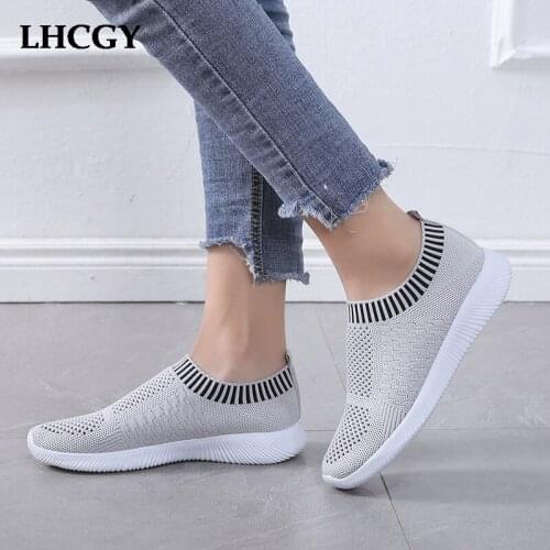 Plus Size 35-43 Women Shoes Knitting Sock Sneakers Slip On Flat Shoes Women Loafers Flats Famela Casual Shoe Tenis 7610N