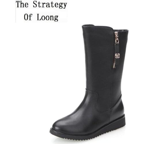 2020 New Arrival Winter Women Wedges Round Toe Side Zipper Fashion Warm Mid Calf Black Boots Size 35-40 SXQ0826