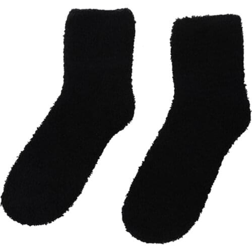 Women Warm Winter Fluffy Bed Socks Pure Color Soft Floor Home Sock GiftColour:Black