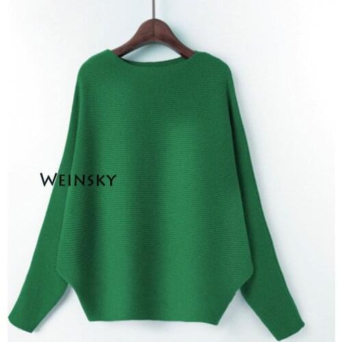 Weinsky Women Knitted Sweaters And Pullovers Ladies Autumn And Winter 2018 Fashion Korean Style Batwing Sleeve Pink Sweaters