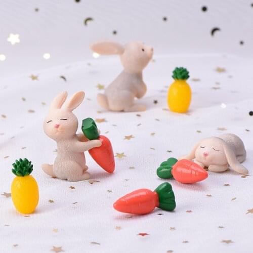 Lovely Rabbit Miniature Figurine Micro Landscape Ornament Mini Animal Fairy Garden Decoration Kids Room New Year home decor 1PC
