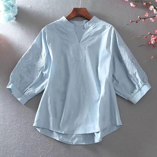 Free Shipping V-neck Women Shirt Summer Blouse Temperament Hollowed Out Single-piece Set Irregular Hem Lantern Sleeve Casual Top