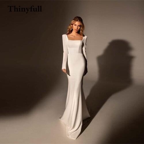 Thinyfull Elegant New Soft Long Wedding Dress Square Neck Long Sleeves Country Boho Bridal Bride Dresses Gowns Robe de mariee