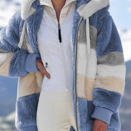 Foridol Zipper Casual Plus Size Faux Fur Coat Women Oversized Fluffy Striped Coat Jacket Windbreaker Autumn Winter Chaqueta