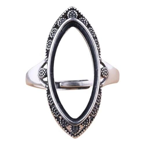 925 Sterling Silver Women Engagement Wedding Ring 10x22mm Marquise Cabochon Semi Mount Ring Setting Vintage Art Deco