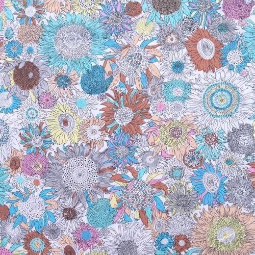 1 yard Cotton Twill Fabric for sewing pathwork, dress, cloth, bedding - daisy flowers (B) (width=160cm,170g)