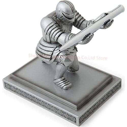 16pcs Medieval Bowing Knight Pen Holder Stand Gift Desktop Decoration Armor Soldier Figurine Statue Paperweight YOUR MAJESTY