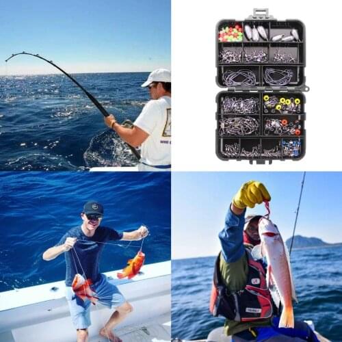 160/187Pcs Fishing Accessories Tackle Kit Swivels Snaps Sinker Slides Hooks Fish Lures Storage Case Fishing Tackle Boxes