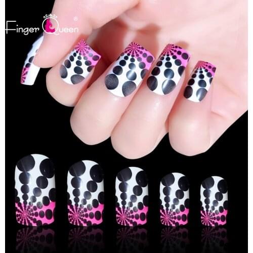 24pcs Box Purple Halloween Man-Made Acrylic False Nails Professional Design French Fast Delivery Circular Pattern Black White