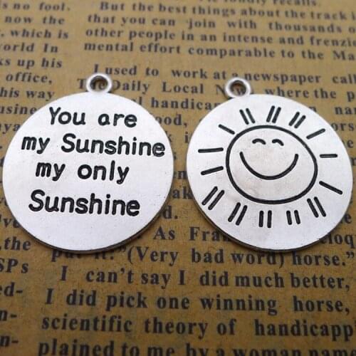 25*25mm Tibetan silver color my only sunshine charms round message, antique metal sun pendants, vintage dangle jewelry making