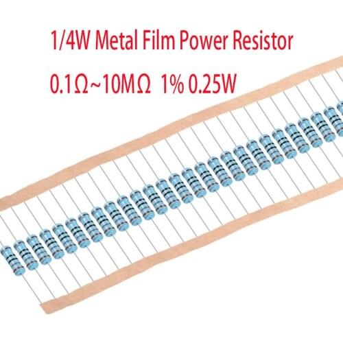 5000PCS 1/4W Metal Film Power Resistor 1% 0.25W 0.1~1M 2.2 4.7 47 100 120 150 200 220 360 470 680 1K 2.2K 10K 47K 22K 100K Ohm