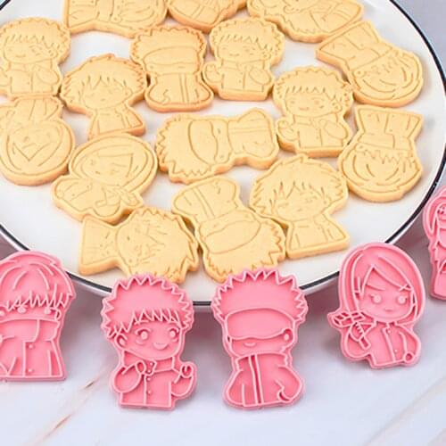 6Pcs Anime Jujutsu Kaisen Cookies Cutter Set Tools 3D Pressing Cookie Biscuit Mold Baking Tools Kitchen Christmas Halloween Gift